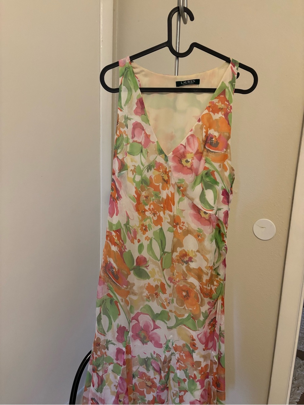 Ralph Lauren Floral V-Neck Maxi in Cream, Pink & Orange